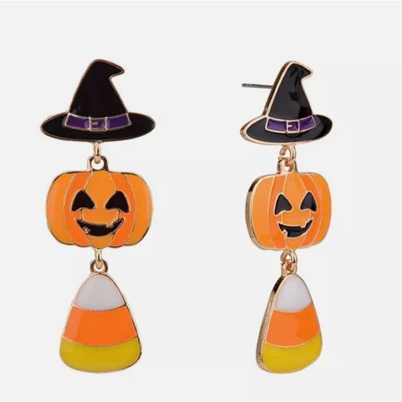 NEW CELEBRATE TOGETHER HALLOWEEN WITCH HAT,JACK O LANTERN &CANDY CORN EARRINGS - Picture 2 of 10